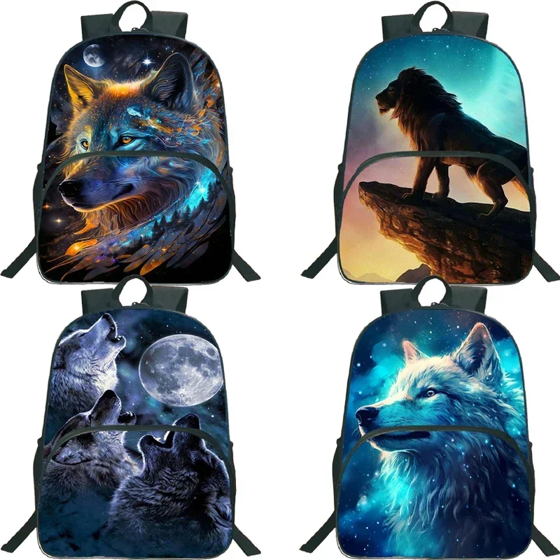 Nylon Backpack Comics Wolf Print School Bag for Boys Girls Large Capacity Backpack Children Lightweight Schoolbag Kids Bookbag