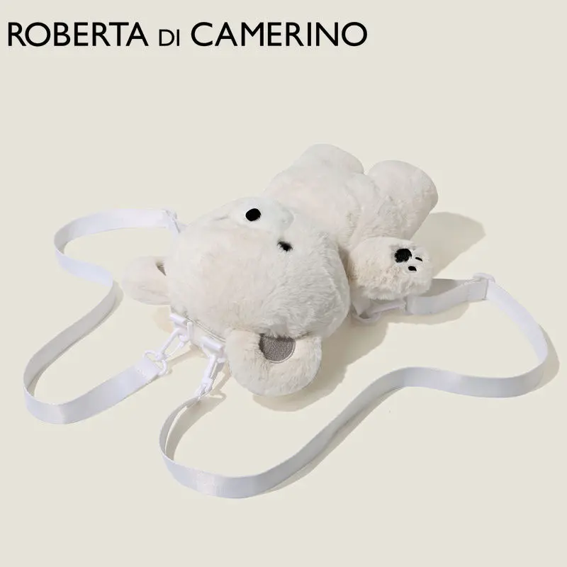 Robeta-bolsa de pelúcia fofa para meninas, mochila, versátil, ombro único e duplo, boneca, urso pesca, academia