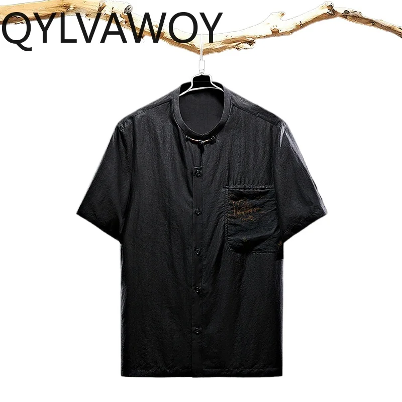 

QYLVAWOY 100% Mulberry Silk Men's Shirts Summer Menswear Clothing Shirts for Man Frog Button Tops Camisa Chinese Style Shirt
