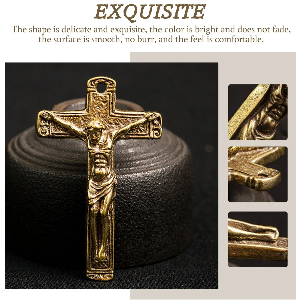 

3Pcs Copper Jesus Cross Pendant Retro Vintage Religious Keychain Hanging Pendant DIY Craft Charms Bag Key Ring Decor