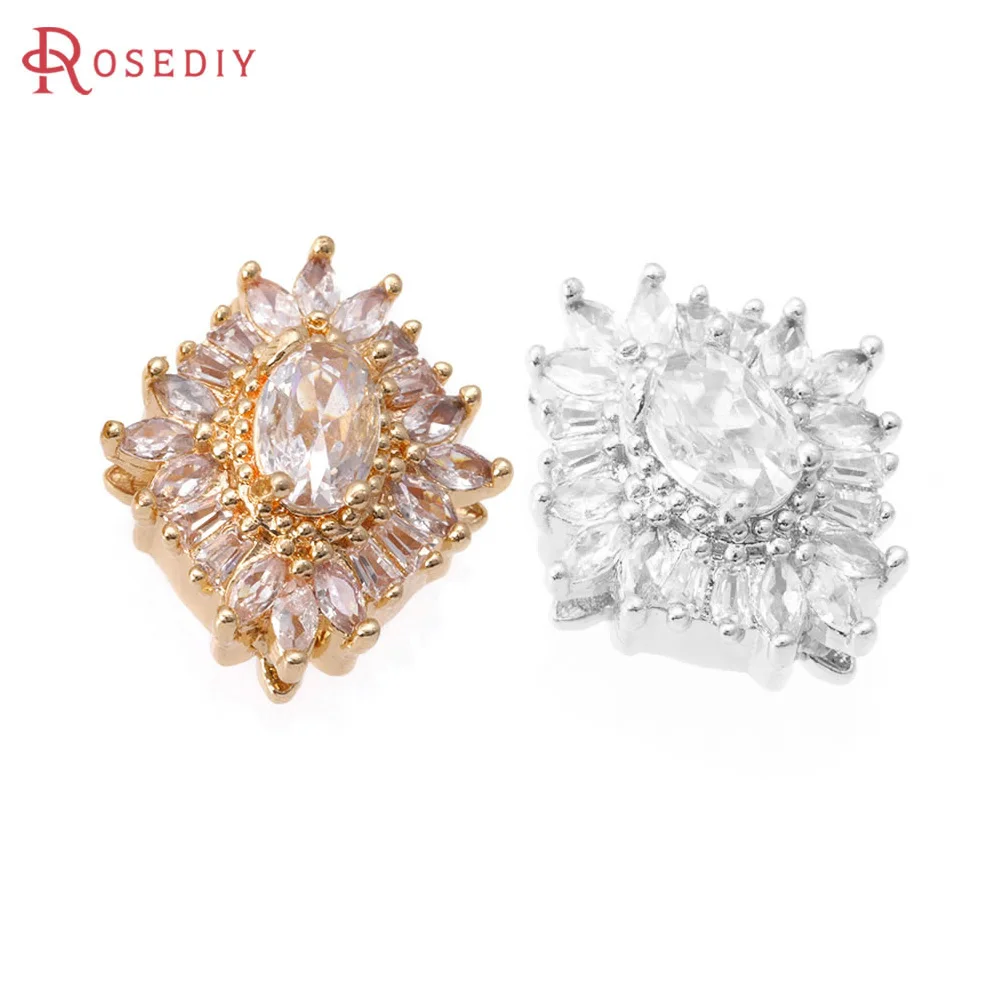 

2PCS 18K Gold Color Brass and Zircon Rhombus Spacer Bracelet Beads Charms High Quality Diy Jewelry Accessories Making Supplies