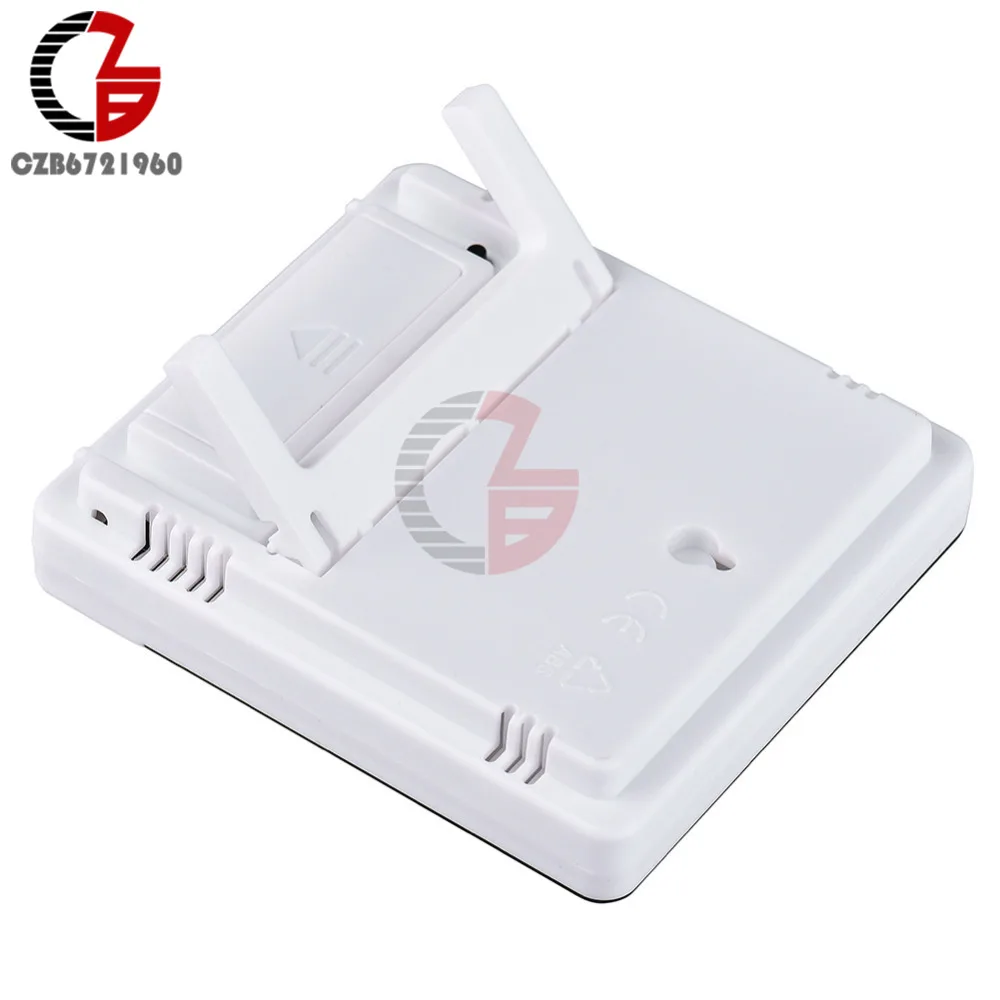 HTC-1 مقياس الحرارة الرقمي والرطوبة على مدار الساعة منبه/تقويم منبه 5 وظائف حامل سطح المكتب بشاشة كبيرة وحامل على الحائط باللون الأبيض #5