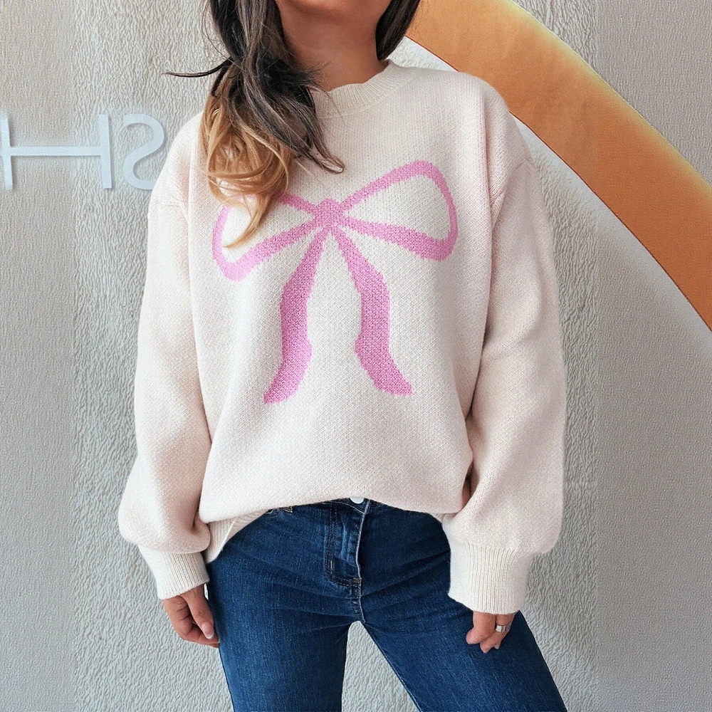 

Свитер с длинным рукавом и круглым вырезом, осенне-зимняя одежда для поездок на работу, прямой дизайн, модный женский топ