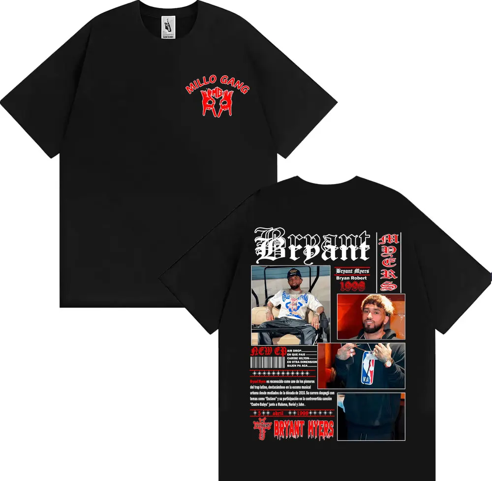 

Rapper Bryant Myers Album 2025 Tour Cover T-shirts for Men Harajuku Gothic Streetwear T Shirt Male 100% Cotton Oversized T-shirt