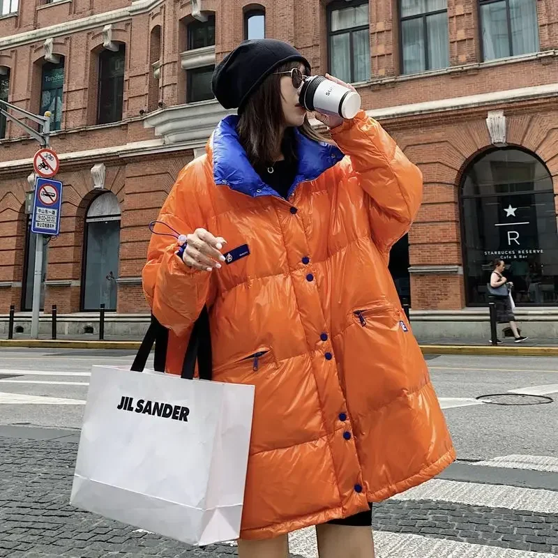 New 2023 Women Down Jacket Winter Coat Female Mid Length Version Parkas Loose Large Size Thick Warm Outwear Versatile Overcoat