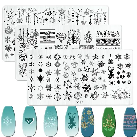 Christmas Nail Art Stamping Plate Drawing Template Winter Snowflakes Floral Christmas EIK Image Stencil Mold Nail Printing Tools