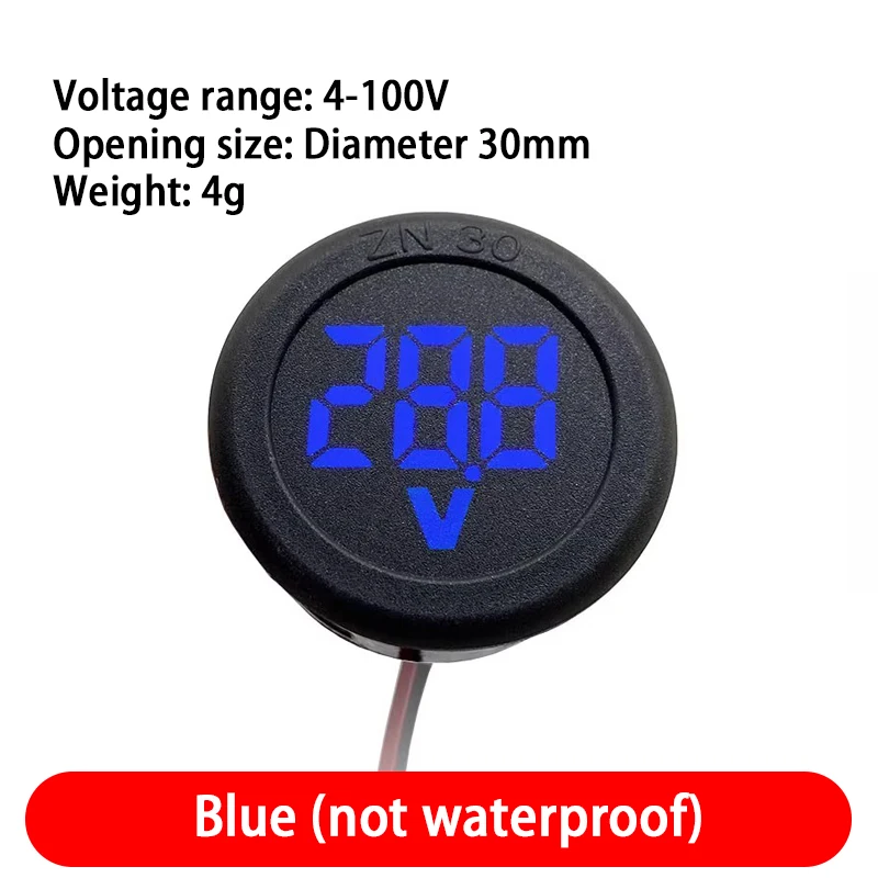 DC 4-100V LED Digital Display Round Two-wire Voltmeter DC Digital Car Voltage Current Meter Volt Detector Tester Monitor