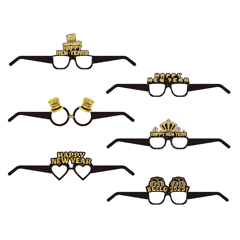 6pcs Happy New Year Paper Glasses 2025 Eyeglasses Frame Photo Booth Props New Year's Eve Party Decoration Christmas Supplies image 3