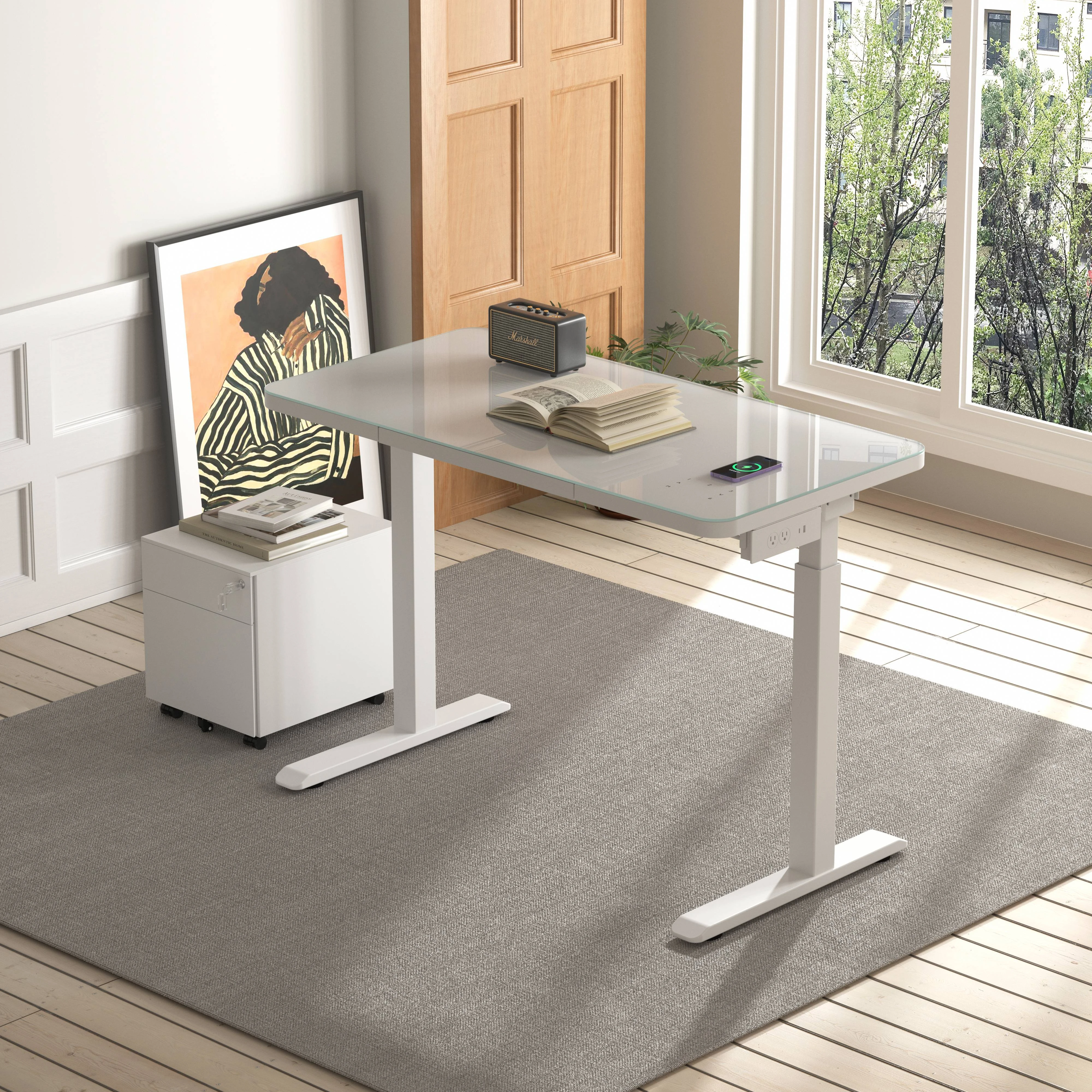 Dual Motor Settle Electric Rectangular Sit-Stand Desk 3-Stage   Adjustable Electric Standing Desk White