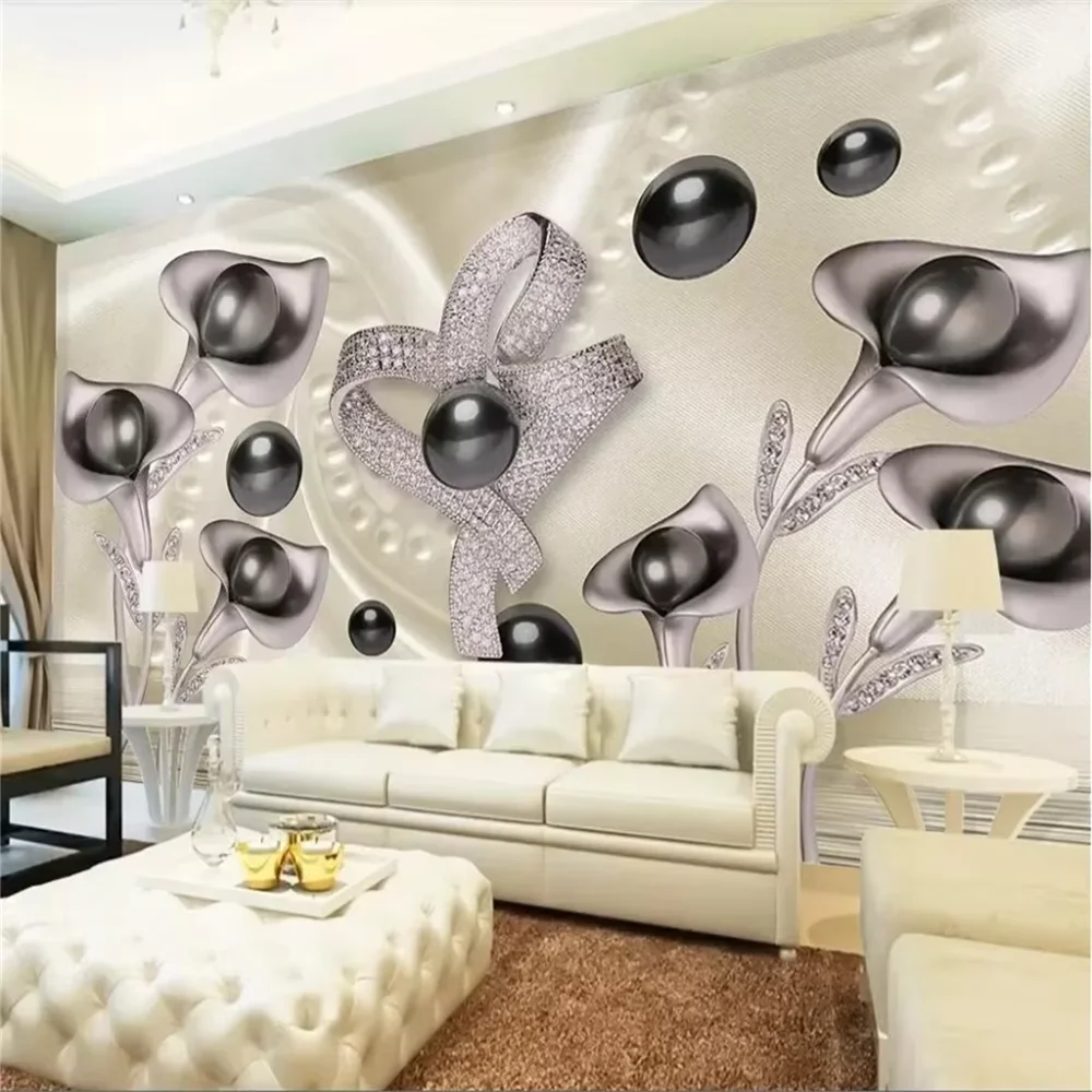 

Пользовательские цветы лилии обои фреска 3d бабочка волна воды отражение ТВ фон обои украшение дома papel de parede