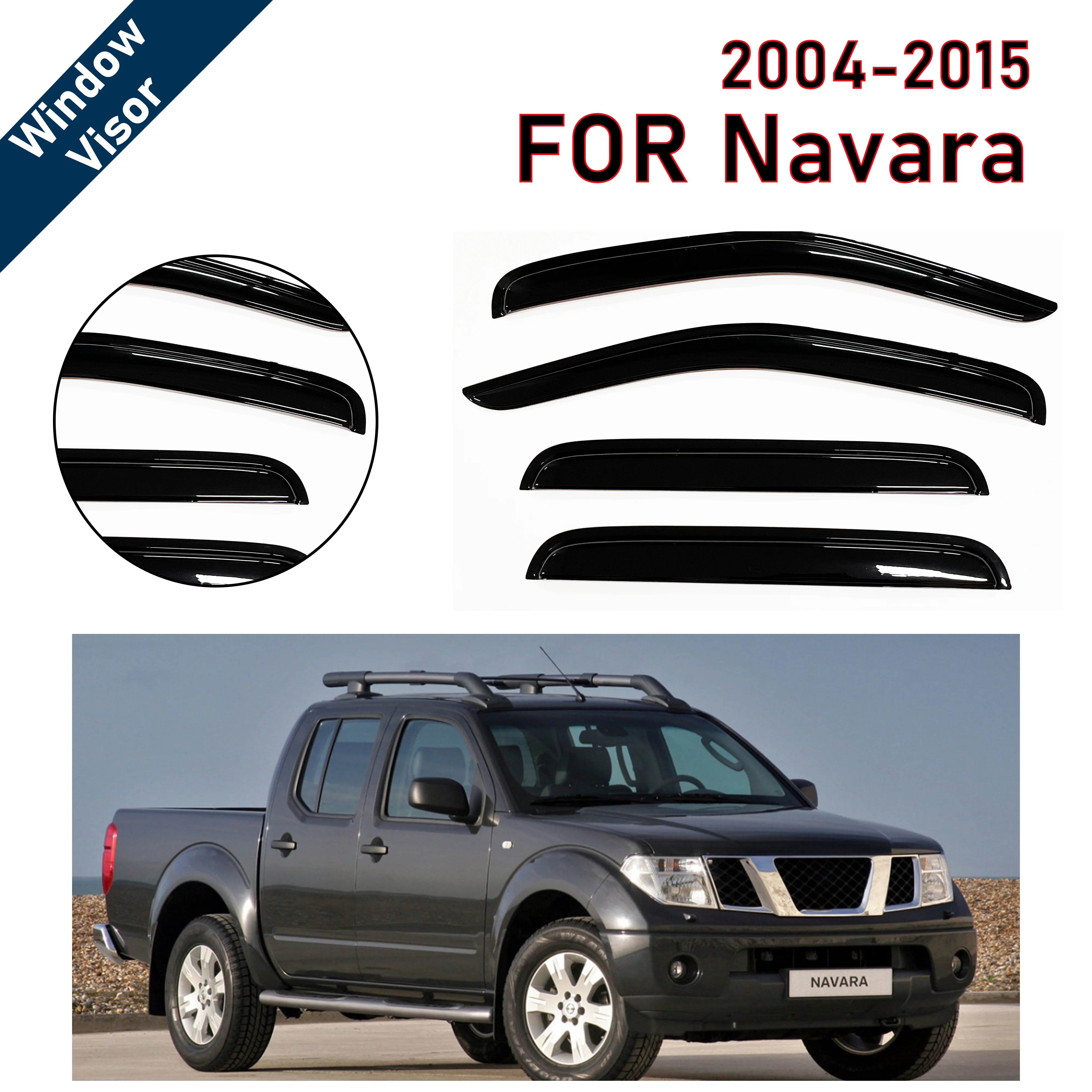 

Window Visor for Nissan Navara 2004-2015 Double Cab | 4pcs Rain Guard Wind Deflector | Car Weather Shield Accessory