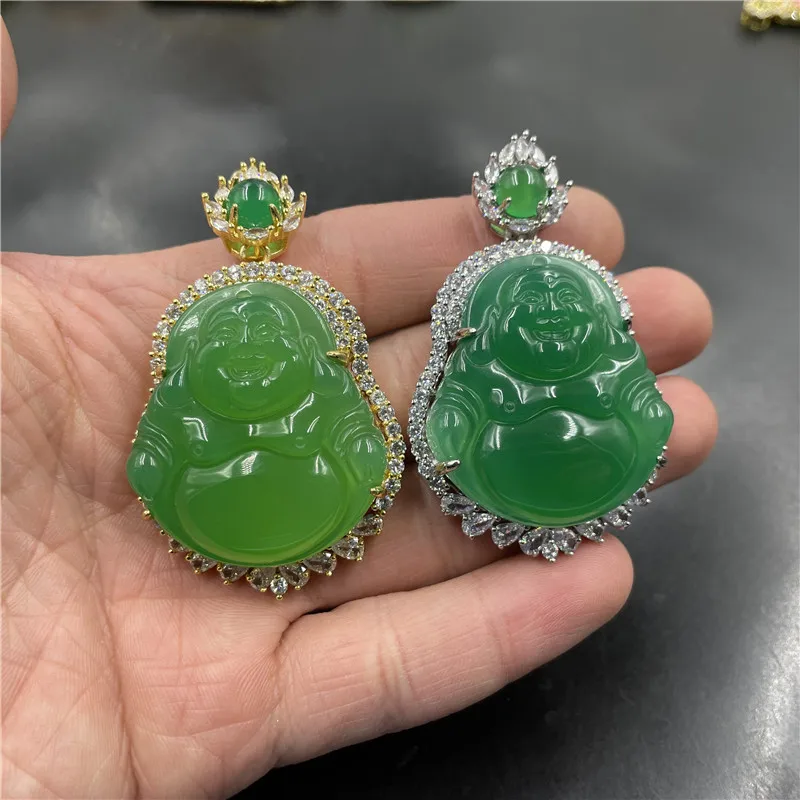 

Inlaid Chalcedony Big Belly Pendant Emerald Green Agate Maitreya Hanging Ornament Women'S Laughing Buddha