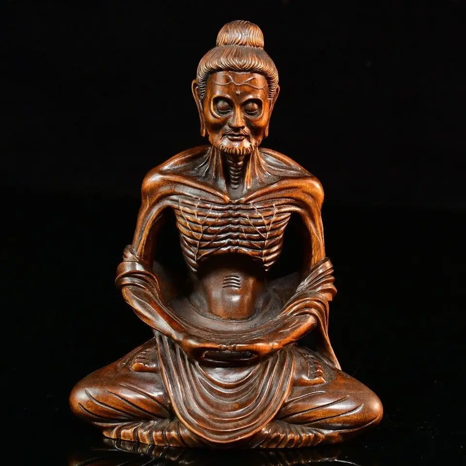 Hand Carved Wood Zen thin-bone arhat buddha Statue Figurine Desktop Ornaments Home Decoration