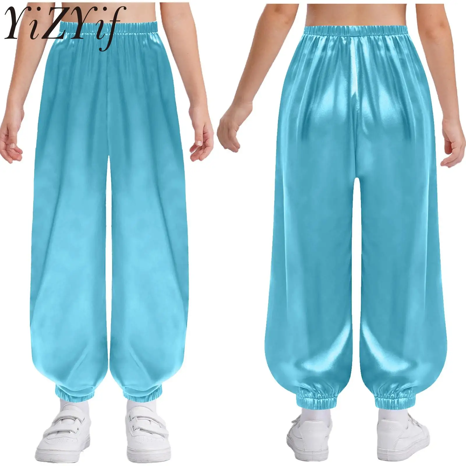 

Kids Boys Girls Traditional Chinese Pants Kung Fu Dance Uniform Tai Chi Wing Chun Martial Arts Costume Pants with Elastic Waist