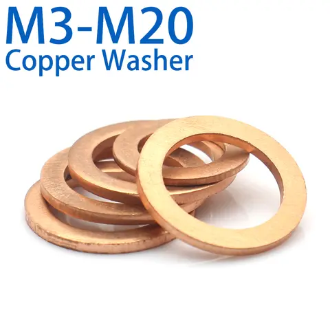 10 pz/lotto M3 M4 M5 M6 M8 M10 M12 M14 M16 M18 M20 Rondelle Piatte In Rame Anelli di Tenuta Guarnizioni In Metallo Appannate per Strumenti Marini