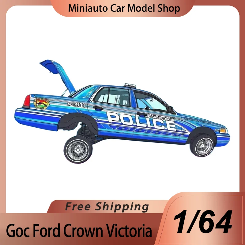 Nuevo en Stock Goc 1:64 Ford Crown Victoria Albuquerque policía aleación miniatura modelo fundido a presión Apa Xpo edición coche modelo juguetes regalo