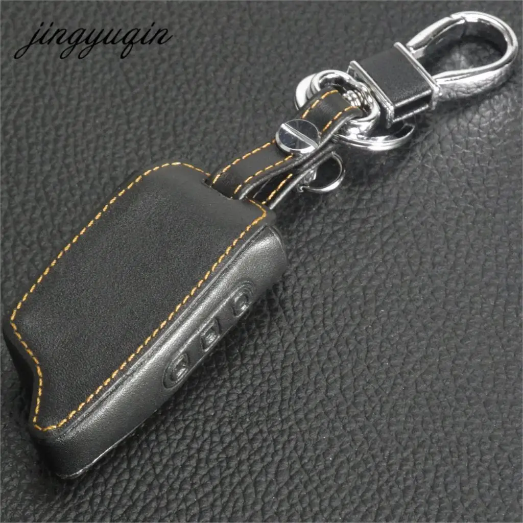 jingyuqin New Leather Key Case For Tomahawk TW9010 TW9020/TW4000/TW701 LCD Remote keychain Fob Cover Two Way Car Alarm System