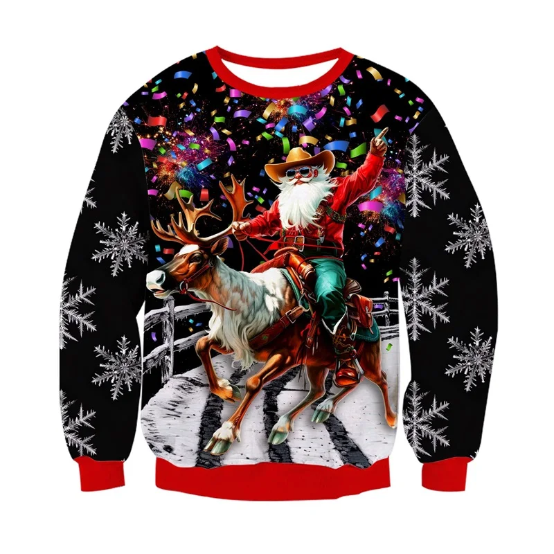 عيد ميلاد سعيد البلوزات القبيحة للرجال سانتا كلوز ركوب الدراجات النارية الجرافيك البلوز جديد في طاقم الرقبة مضحك عيد الميلاد هوديي