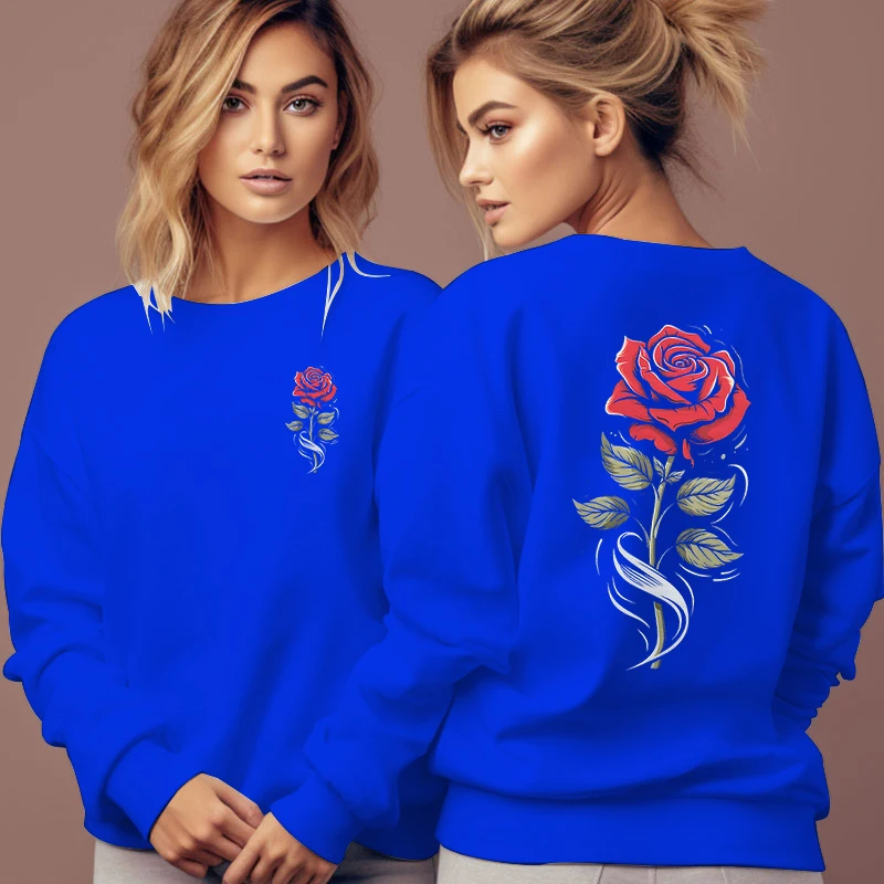 2024 New Autumn Sweatshirts Women\'s Red Rose Graphic Trend Streetwear Aesthetics Flower Trend Pullover Female Long Sleeve Hoodie