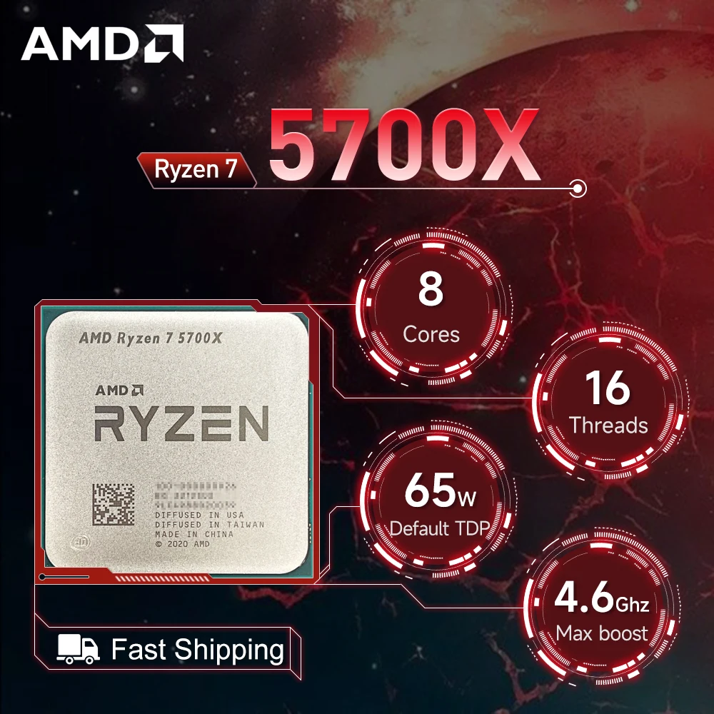 AMD Ryzen 7 5700X 3.4GHz 8-Core 16-Thread R7 5700X Socket AM4 7NM L3=32M Processor 65W DDR4 No Fan