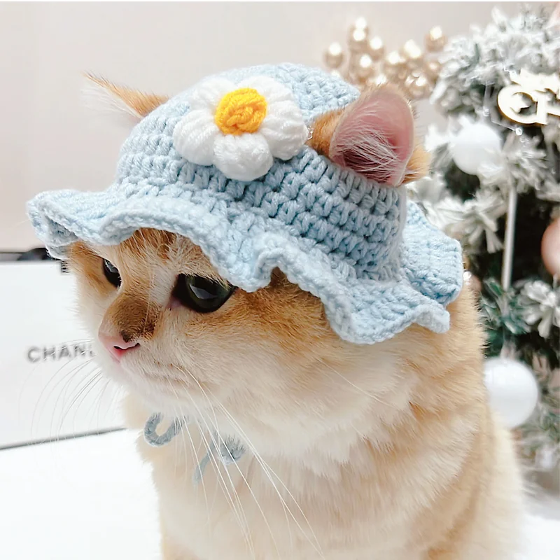 Knitted Cat Hat Autumn Winter Elastic Pet Hat Cute Frog Shape Pet Cap Puppies Kittens Parties Photoshoots Decor Cat Accessories