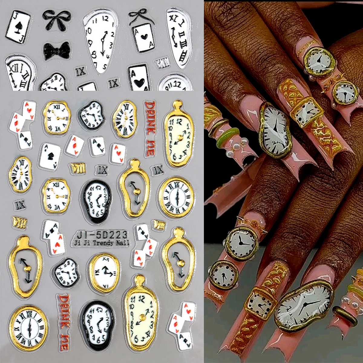 5D Stickers Nails Golden Twisted Clock Strap Watch Design Decals Relief Deocration Art Slider DIY Manicure Decoration Art Access