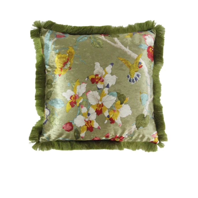 

Modern Home Decoration Velvet Pillowcase Tassel Printed Flower High End Cushion Cover Sofa Cushions for Decoration