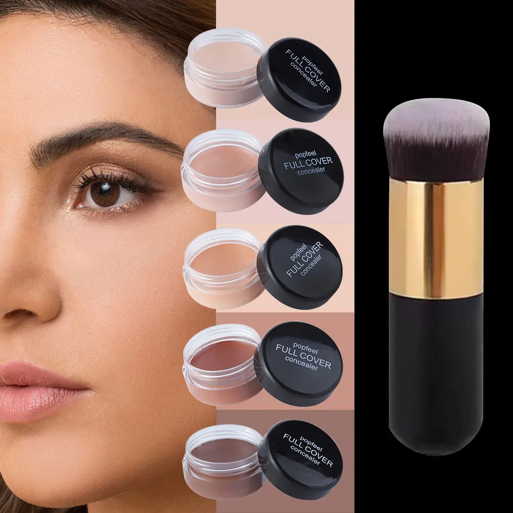 POPFEEL フルカバレッジ コンシーラー メイクアップ ブラシ付き 防水 マット スムース コンシーラー コレクター 目の下のダークスポット用
