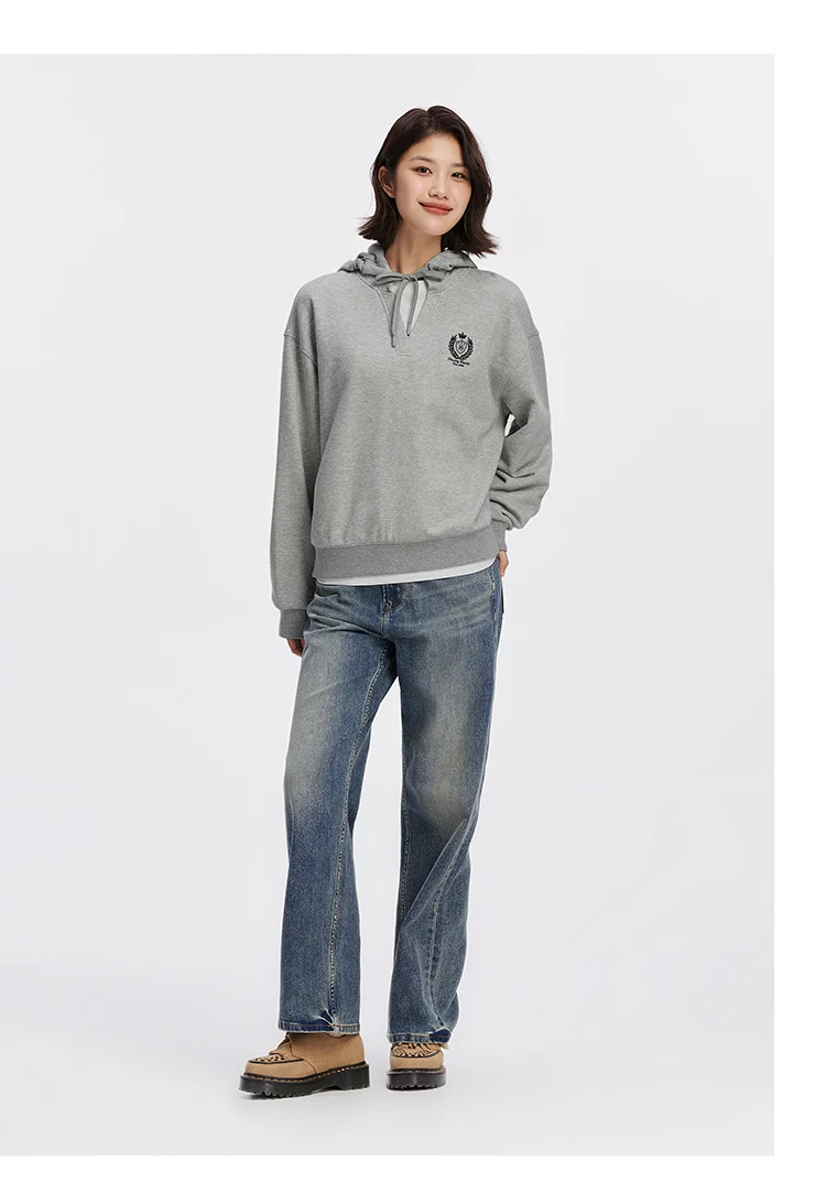 Semir Damen Hoodie mit Kapuze Übergroß Stickerei Patchwork Faux Zweiteiler Campus-Stil Herbst Sweatshirt Alltagskleidung 2026 – Detail 2