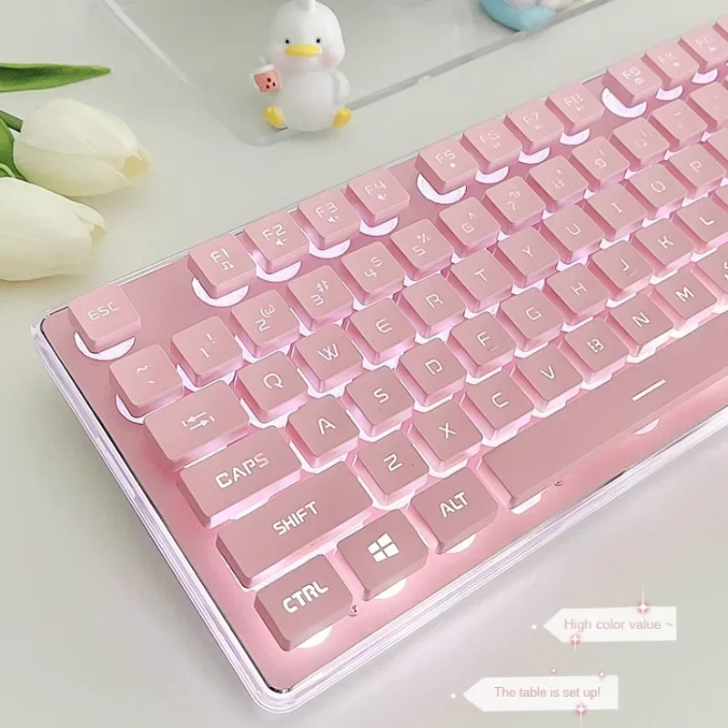 Imagem -05 - Conjunto Silencioso de Teclado e Mouse com Fio Rgb Rosa Chave Ergonômica 26 Teclas Escritório Acessórios para Laptop sem Pressa Eweadn-x7