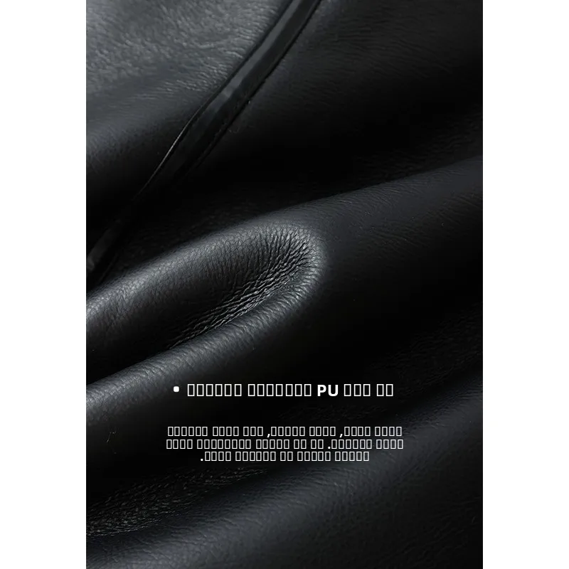 Jaqueta Feminina KUHNMARVIN em Couro PU com Forro, Gola, Zíper, Estilo Oversized, Quente e Casual