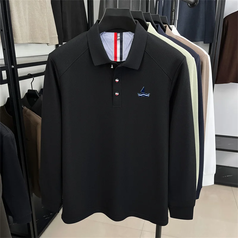 Designer-Stil Herren Langarm-Poloshirt mit Knopfleiste und Revers, Exquisites Muster-Stickerei, Herbst Neue Business-Casual Herrenbekleidung – Detail 18