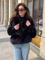 Cropped Winter Coats for Women 2024 Luxury Big Collar Fluffy Faux Fur Coat Women Jacket Vintage Chic Loose Fur Coats Outerwears