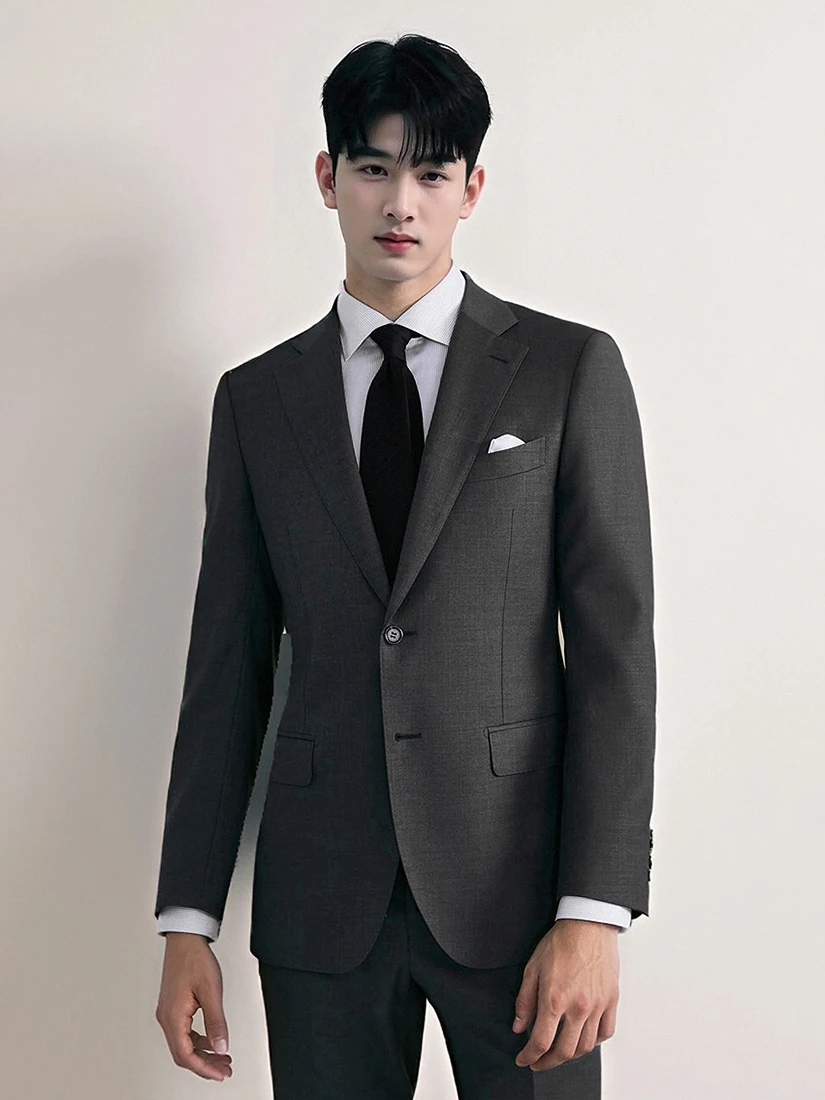 

Мужской костюм из 100% австралийской шерсти, серый, приталенный, для бизнеса и свадеб, премиум-класса, смокинг для жениха, формальный пиджак и брюки