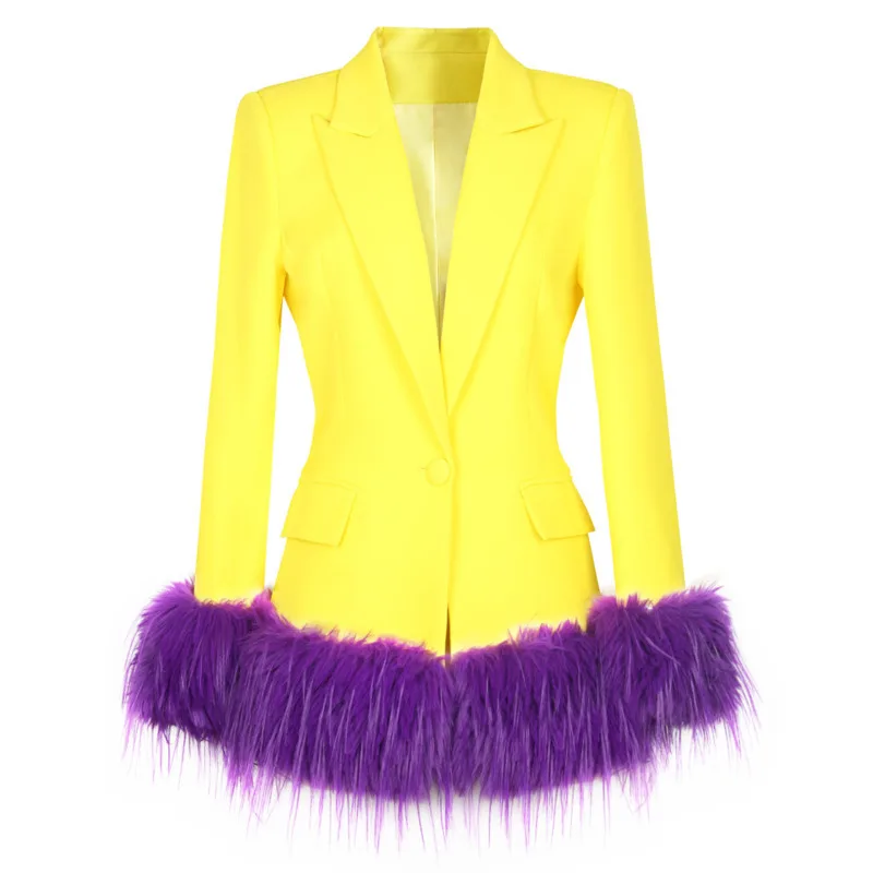 ZOCI Fashion Women's Blazer Detachable Feather Fashion One Button Ladies Style Suit Office Lady 2025 Spring New