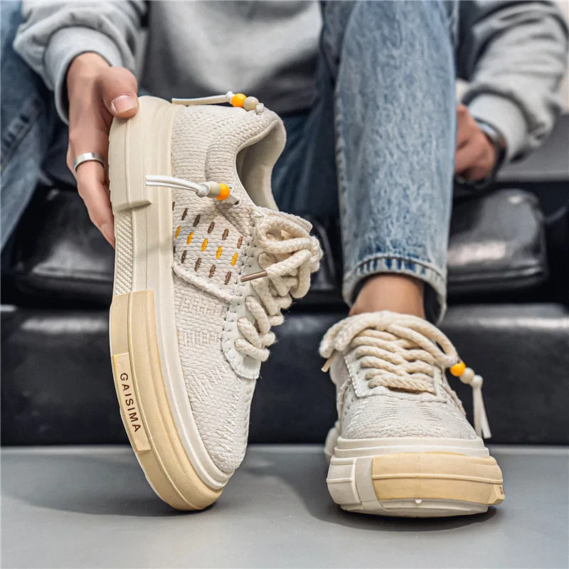 

2025 новая нишевая индивидуальная тенденция, модная удобная повседневная дышащая спортивная легкая тканевая мужская обувь на толстой подошве