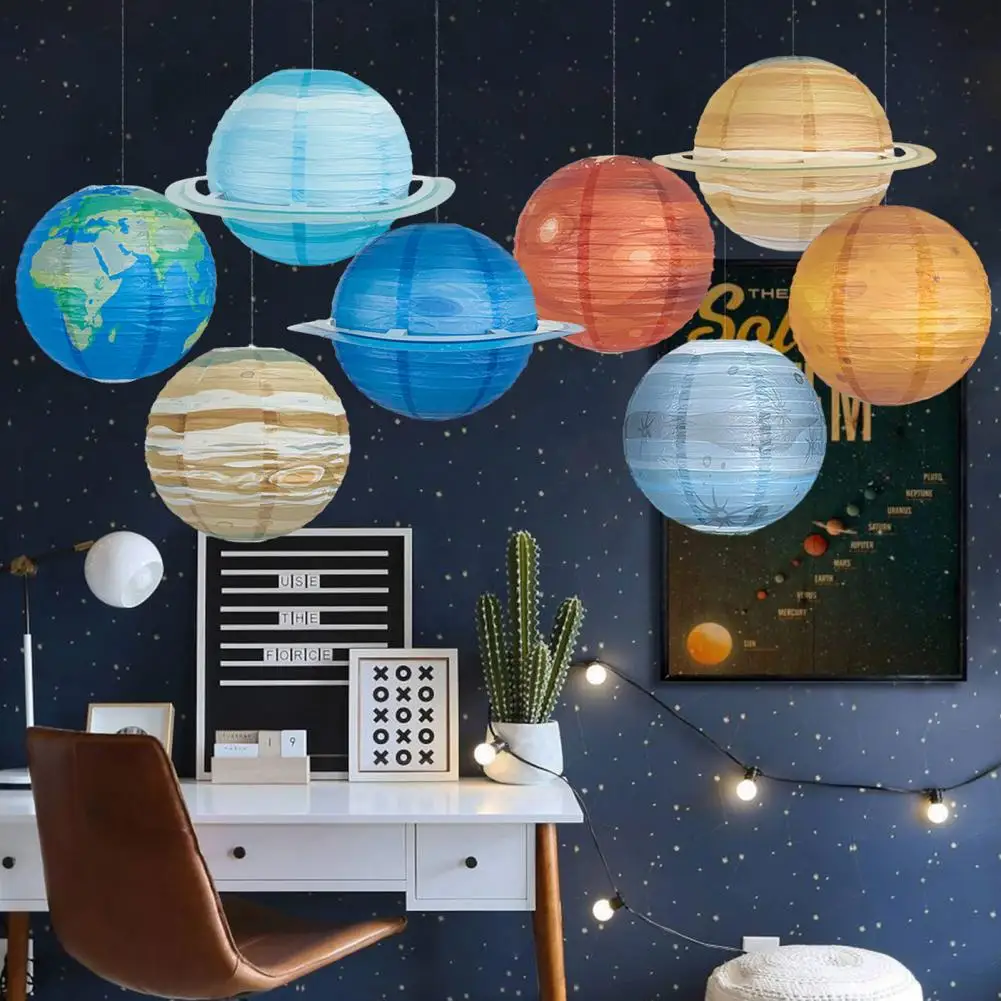 Outer Space Planet Lanterns Stellar Solar System Paper Lanterns 8-piece Outer Space Theme Party Decor for Kids' Birthday Home