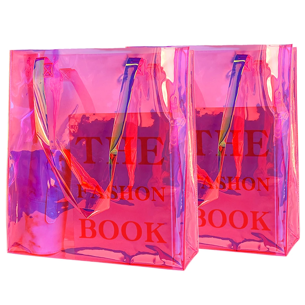 Clear Tote Bag 2-Pack Holographic Rainbow Iridescent Handbag for Sports Fan Games Work Security Travel Stadium Venues or Concert