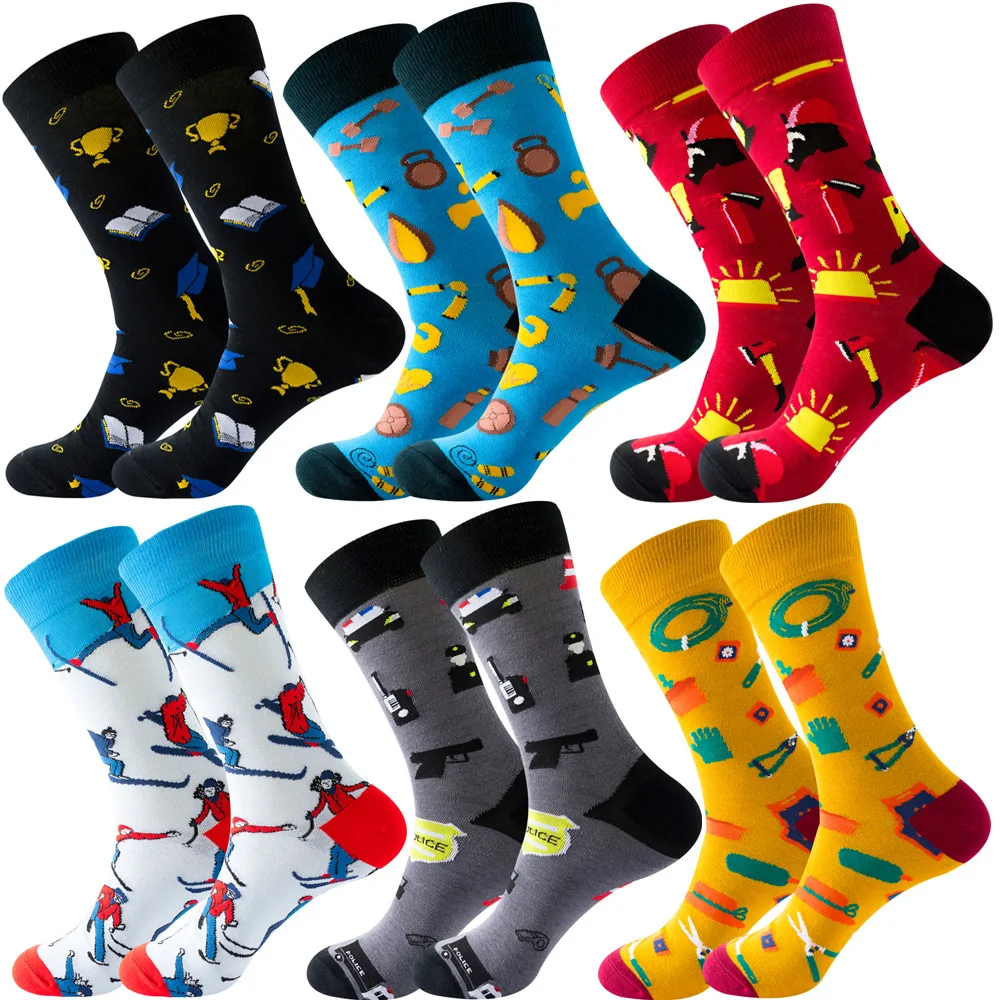 20Pairs/Lot Wholesale Dropshipping Happy Mens Socks Stripe Harajuku Bike Shark Animal Sports Fruit Food Funny Socks Dress Cotton