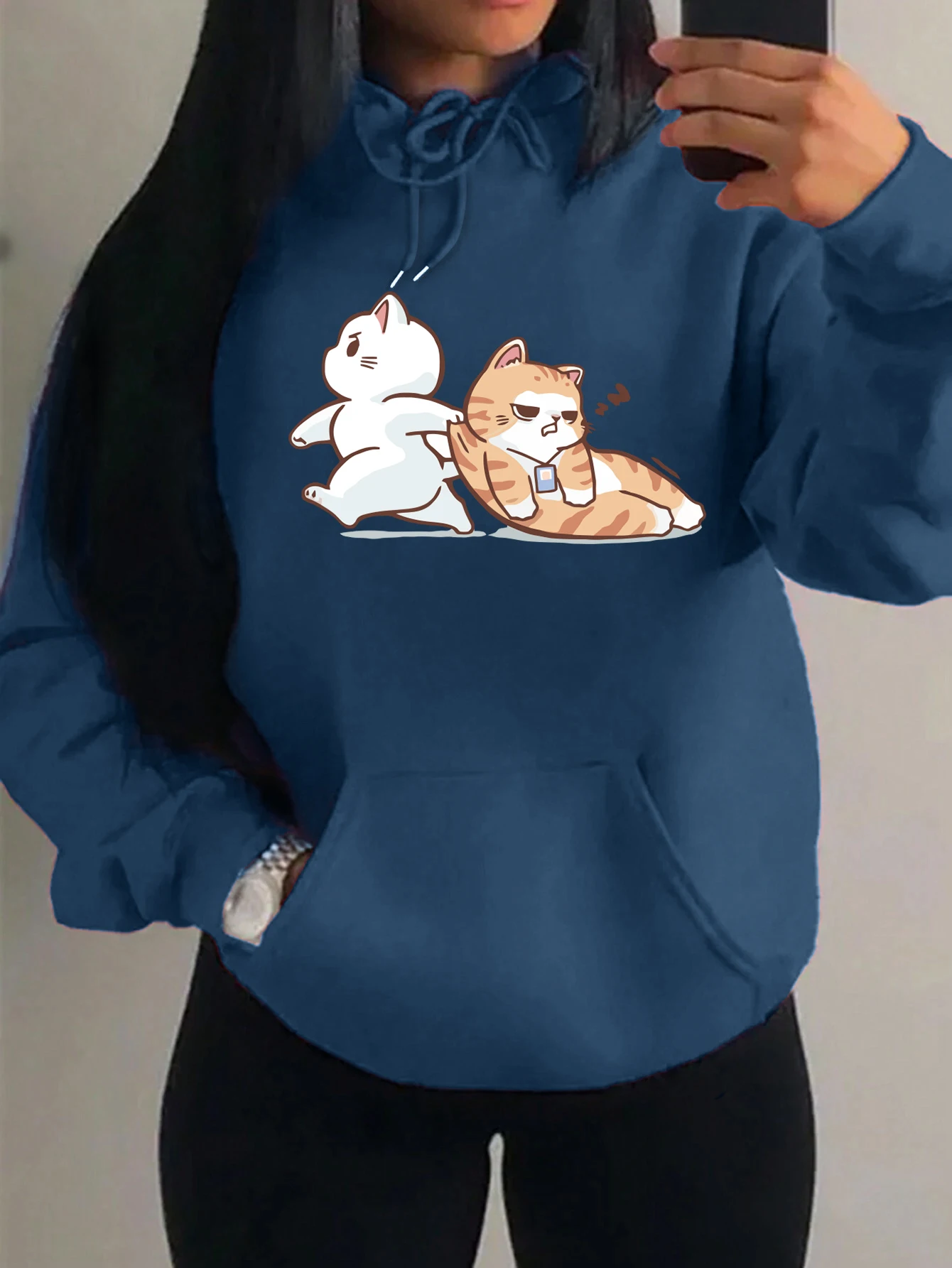 

Save The Sleeping Cat Cartoon Pattern Clothes Female Funny Casual Streetwear Autumn Hip Hop Pullover Fleece Oversied Women Hoody