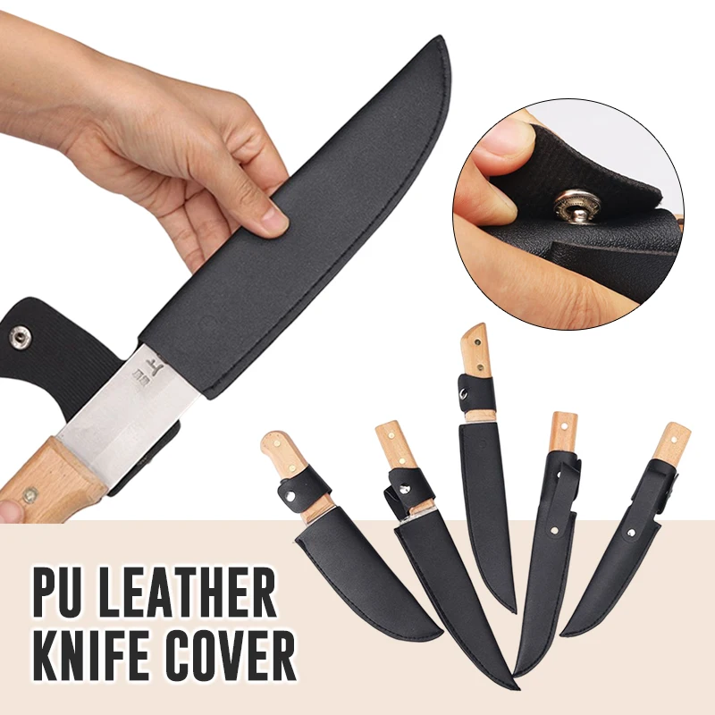 Black Cowhide Chef Knife Sheath Multi-function Scabbard Pocket Japanese Kitchen Knife Protective Cover Edge Guards Case