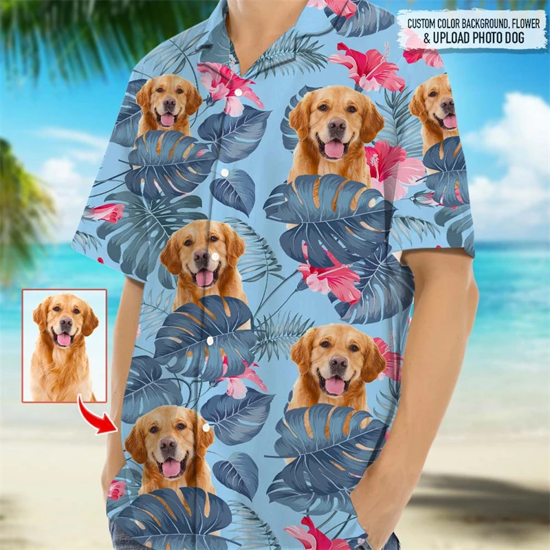 

New Custom Pet Face 3d Printed Funny Hawaiian Shirt For Men Cool Summer Tropical Hawaiian Button Shirt Pet Lover Vacation Shirts