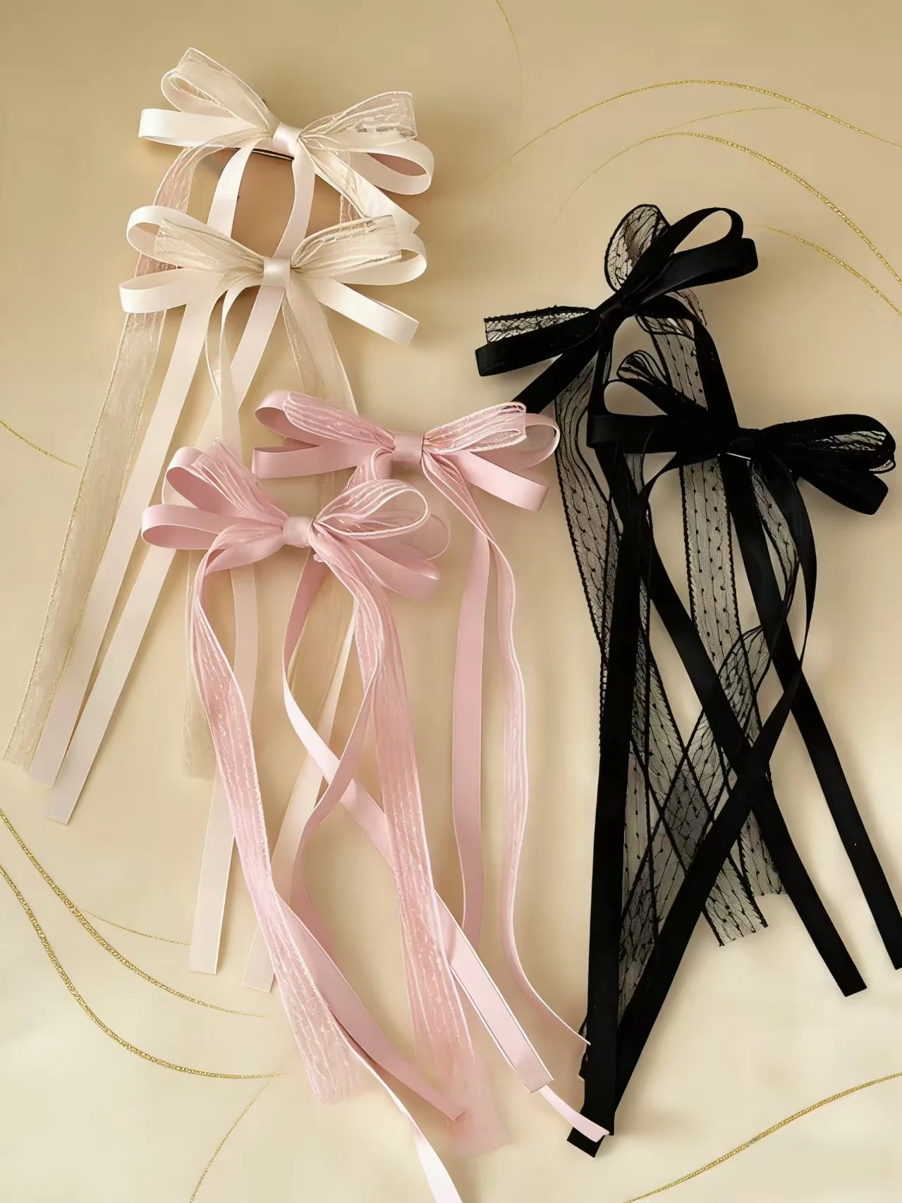 

2 шт. разноцветные заколки для волос из полиэстера с бантиками для девочек, кружевные, элегантные, балетные, аксессуары для волос в стиле Y2K, подходят для ежедневного использования.