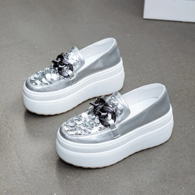 8CM Platform Wedge 2026 Summer Women Sandal Slipper Shoes Microfiber Fashion Bling Hollow Synthetic Leather Flats Pumps Sneakers