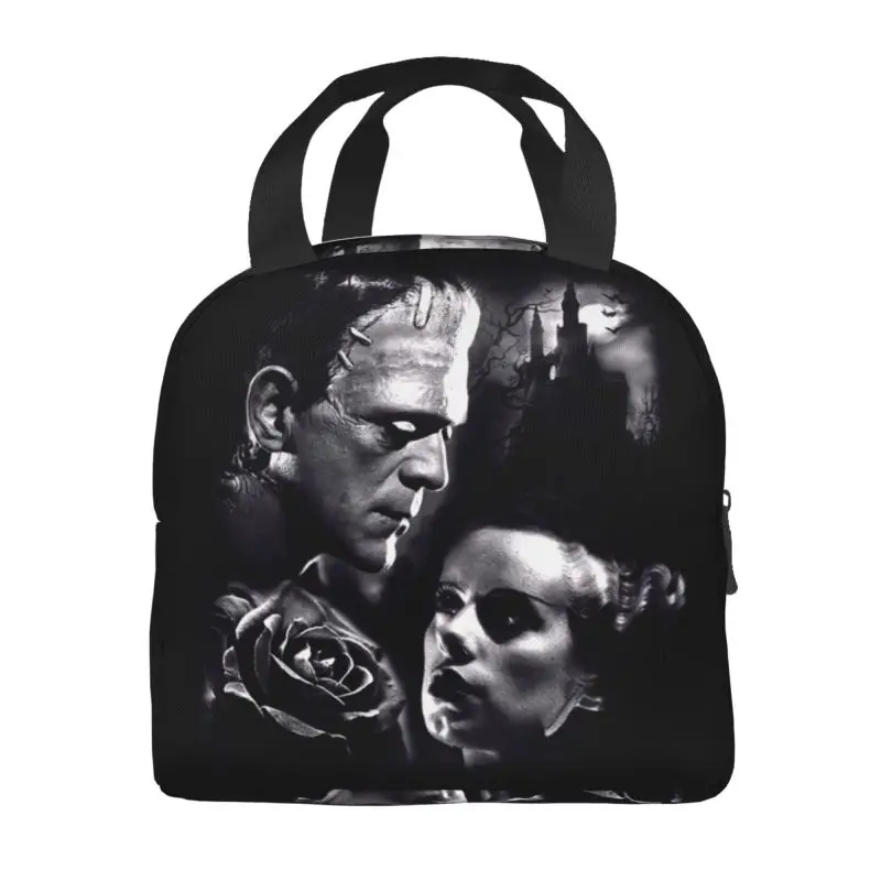 Dark Couple By Spider Bride Of Frankenstein Insulated Lunch Bags for Horror Film Portable Cooler Thermal Bento Box Work School