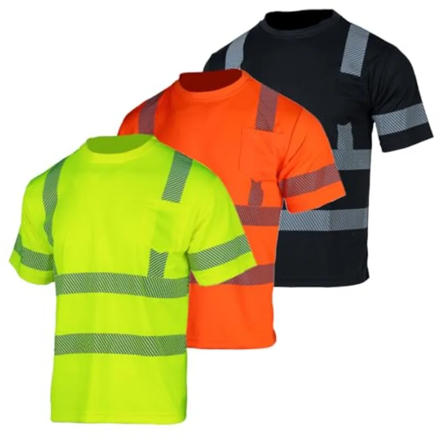

3 Pcs Hi Vis Safety T Shirt for Men Reflective High Visibility Short Sleeves Work Shirt