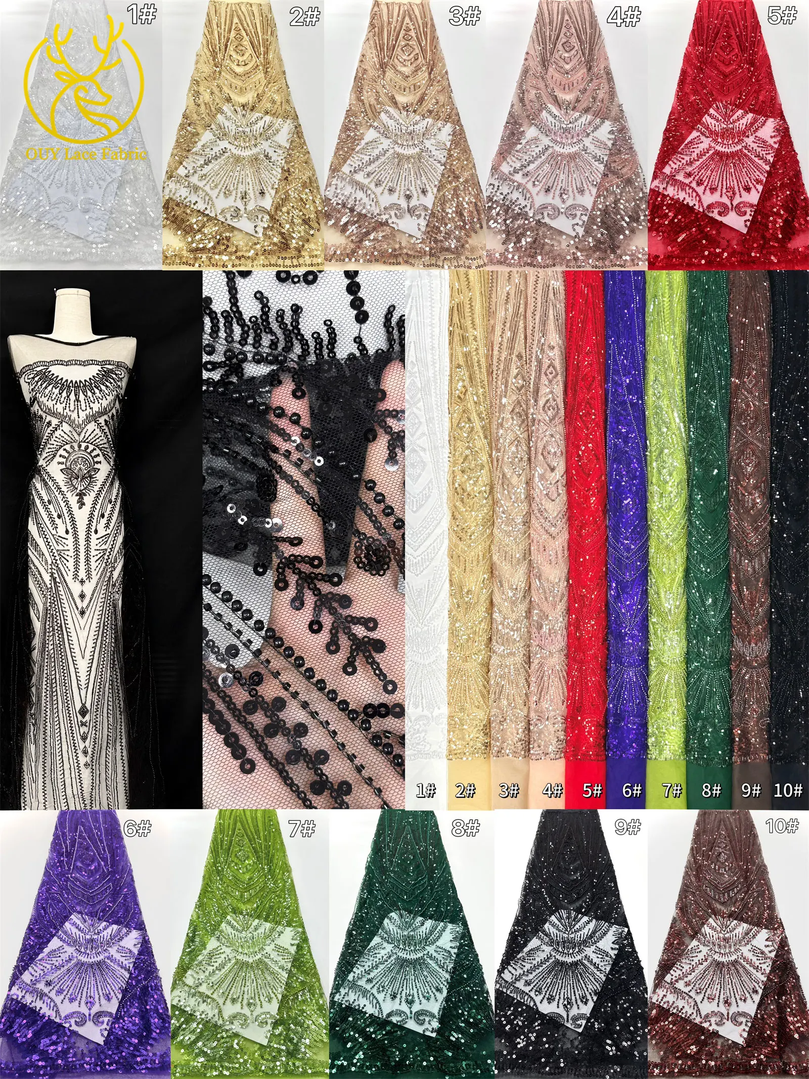 アフリカビーズレース生地 2025 高品質フレンチナイジェリアスパンコール刺繍レース生地ブライダルウェディングドレス縫製