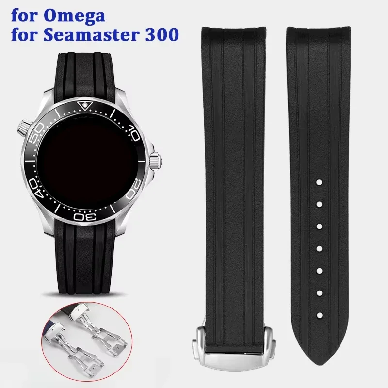 

FKM Rubber 20mm Curved End Watchband for Omega for Seamaster 300 Waterproof Wristbelt Men Women Bracelet Watch Accessories
