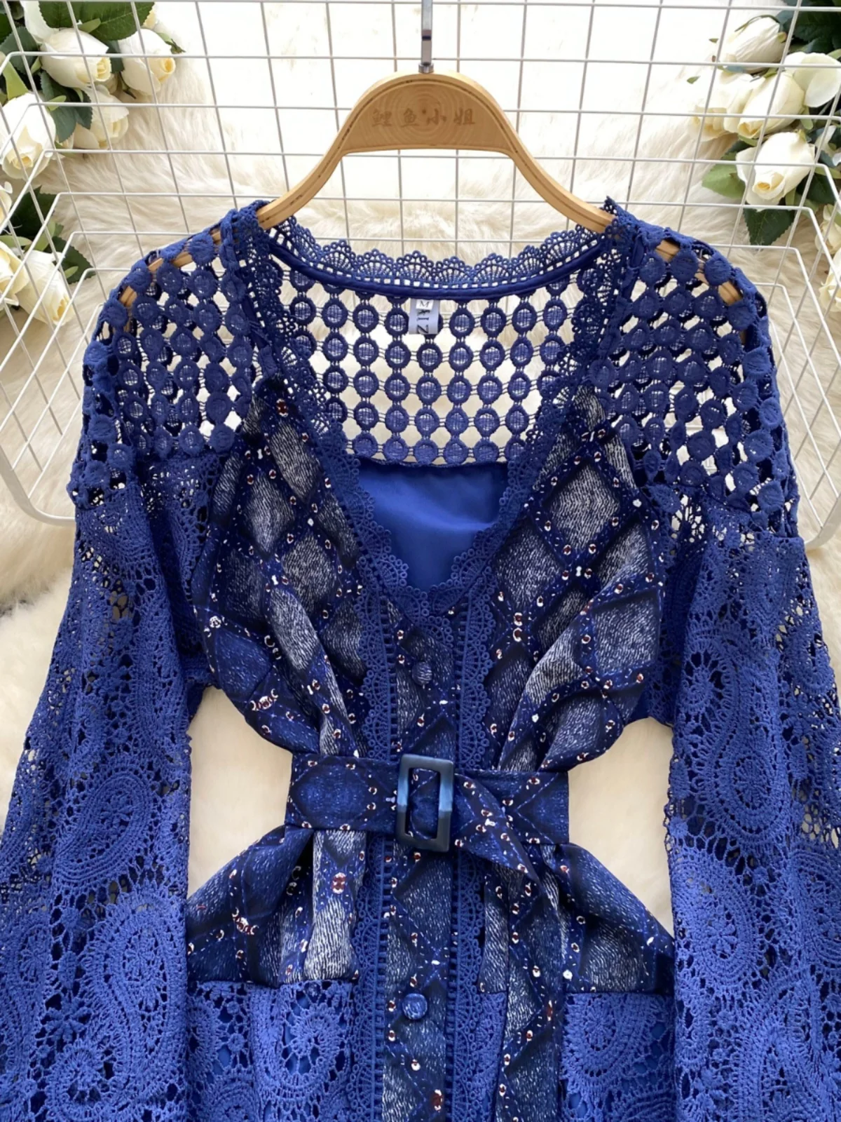 Elegant Luxury Lace Dresses Women Summer Long Full Sleeve V Neck Embroidery Hollow Out Short Dress Party Night Club Wear