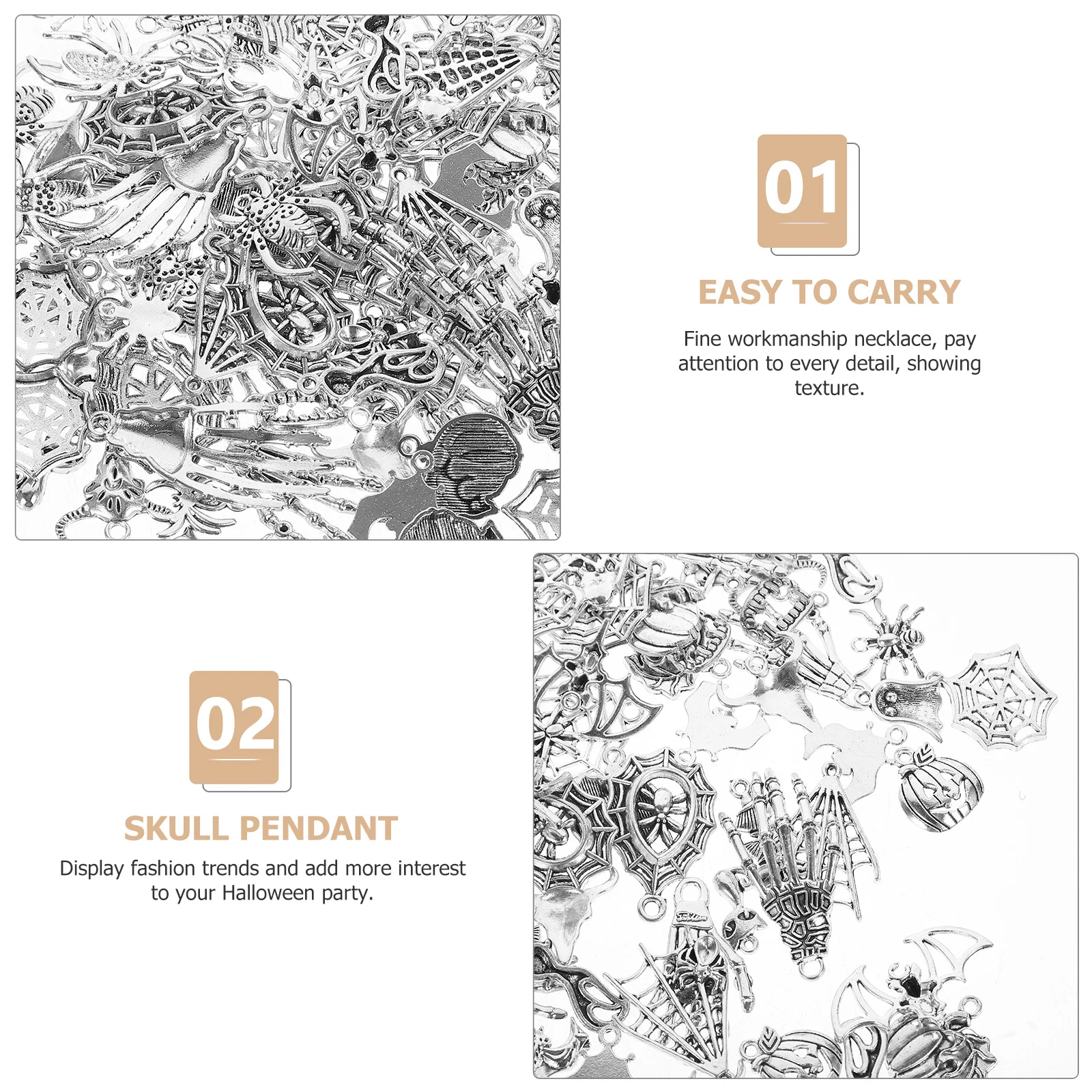 

100pcs Silver Necklace Accessories Halloween Alloy Charm Pendants For Jewelry Making Diy Pendant Set Rust Resistant Fine